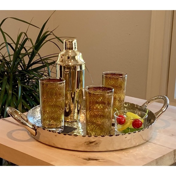 Vintage 1960s George Briard Gold Circle Whiskey Glasses Set of 3 - Picture 2 of 6